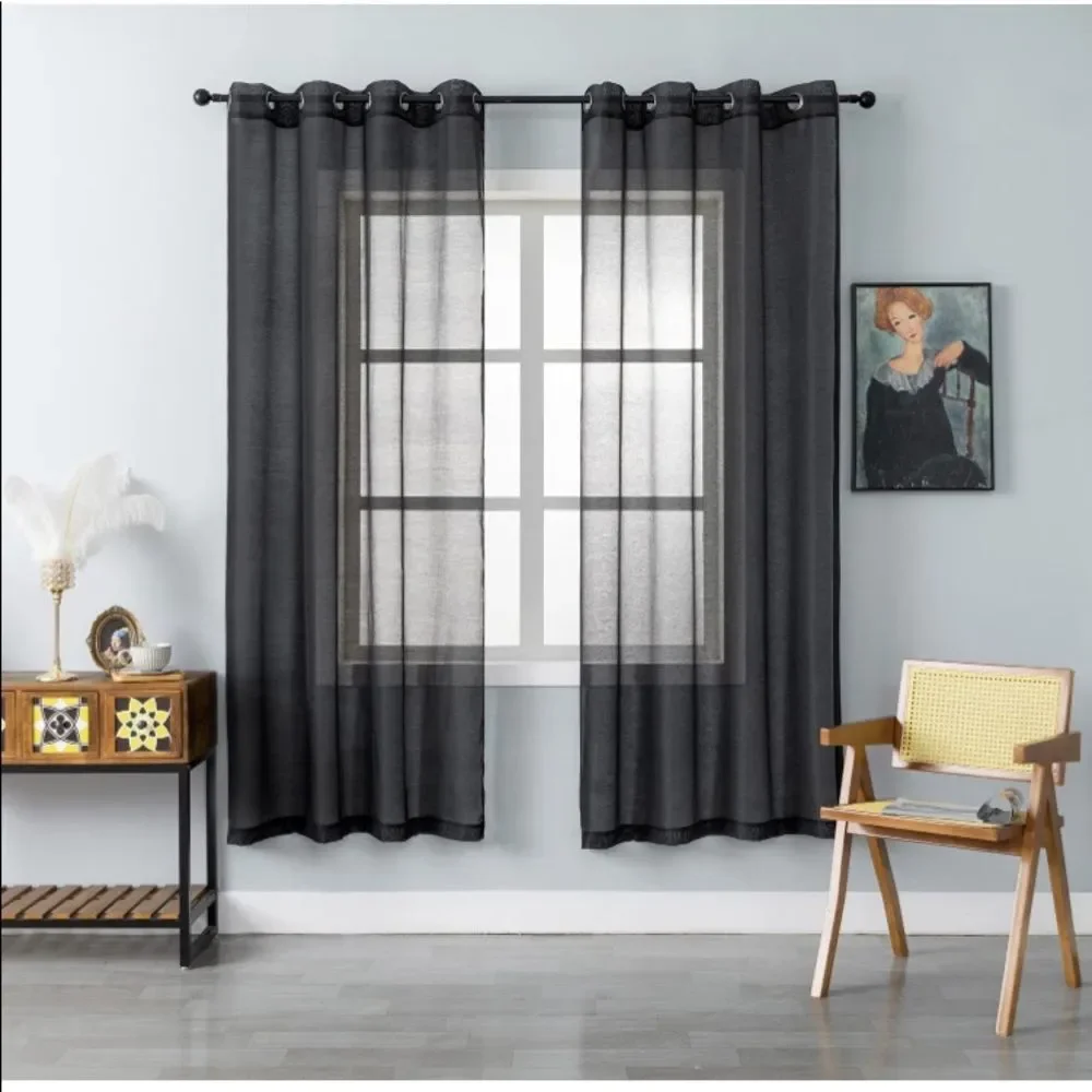 COPY - Black Sheer Window Curtain Panels Solid  Drapes Set of 2 (Black, 54W X 4…